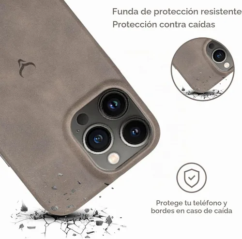 Vista 9 de Funda de piel auténtica, funda de piel antiarañazos de grano completo encerada con aceite, compatible con iPhone 12 Pro Max, a prueba de golpes