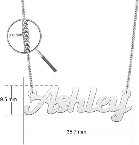 Vista 6 de LuxglitterLin Collar con nombre personalizado con letra de guión de acero inoxidable, cadena de eslabones cubanos, joyería para mujeres y hombres