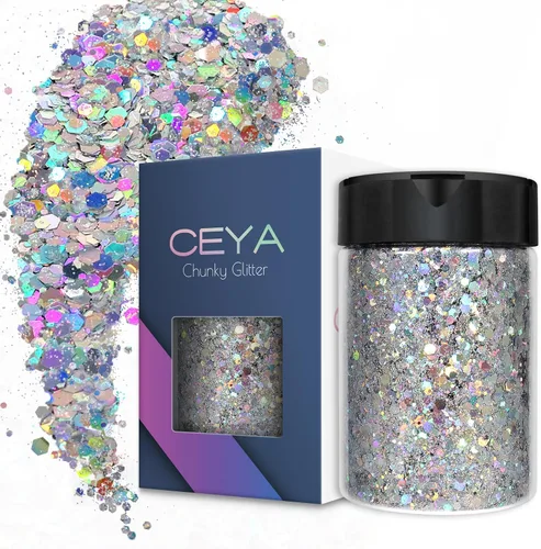 Vista 29 de Ceya Brillantina gruesa holográfica, 1 libra/16 onzas, oro diamante a granel, purpurina mixta gruesa y fina embotellada con lentejuelas metálicas