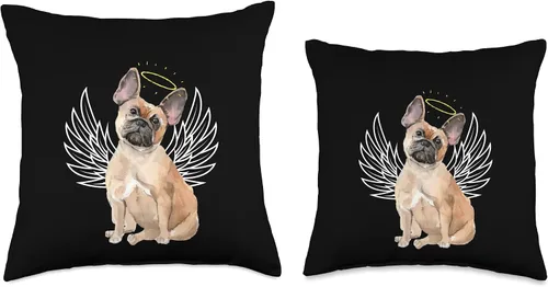 Vista 3 de French Bulldog Frenchie Fans Dog Breed Accessories Bonita almohada de ala de ángel y halo de bulldog francés, color marrón y marrón tostado, 15.7 x
