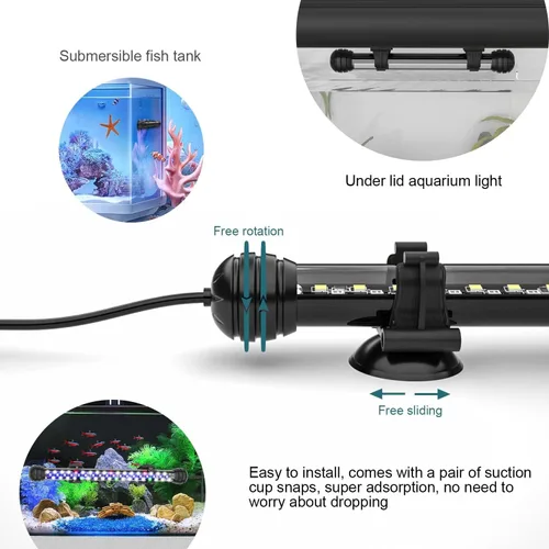 Vista 6 de SEAOURA Luz LED para acuario con temporizador, luz sumergible para plantas de acuario, luz de tanque de peces con encendido/apagado automático, 3