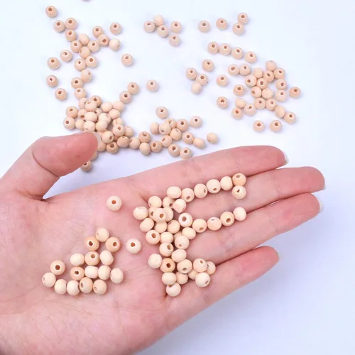 Vista 5 de BronaGrand 200pcs 0.236 in Color Natural Bola Redonda Madera Espaciador Perlas Joyas Hallazgos Encantos