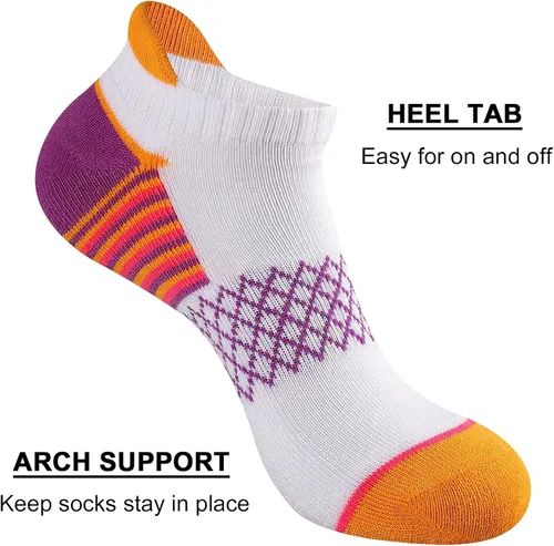 Vista 2 de eallco Calcetines de tobillo para mujer, calcetines deportivos acolchados con lengüeta, 6 pares