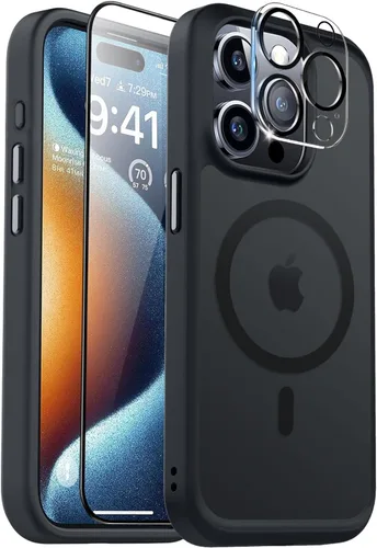 Vista 18 de BossKiss Funda compatible con iPhone 15 Pro, compatible con MagSafe, pantalla y protector de cámara, magnética, translúcida, mate, para mujeres