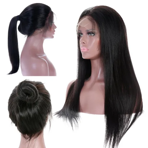 Vista 7 de Peluca de cabello humano brasileño recto con encaje frontal 360 para mujer, 150% de densidad 360, 12 pulgadas, Peluca de encaje 360