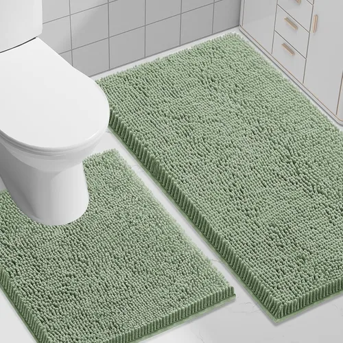 Vista 112 de Juego de alfombras de baño Smiry de 2 piezas, suave alfombra absorbente de chenilla y juego de alfombra en forma de U para inodoro, alfombra de baño