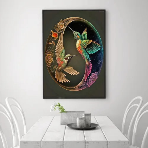 Vista 3 de QAZWSX Kits de pintura de diamante de colibrí para adultos, Yin Yang Animal Kit de pintura de diamantes para niños principiantes con gemas