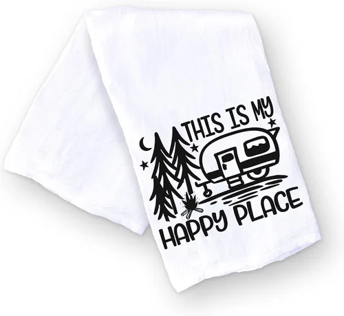 Vista 6 de Toalla de cocina hecha a mano con texto en inglés "I Sleep Around RV Camping Kitchen Towel – Toalla de cocina 100% algodón con refranes divertidos