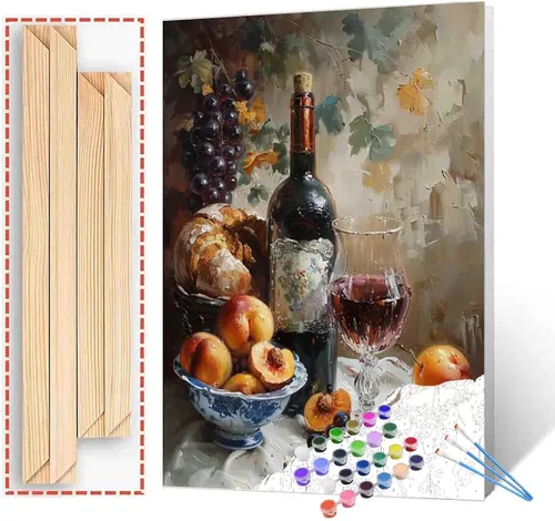 Vista 22 de Reloj de cocina de granja con limones, pintura al óleo por números, kit de pintura por números, lienzo de 16 x 20 pulgadas, pintura rústica, pintura
