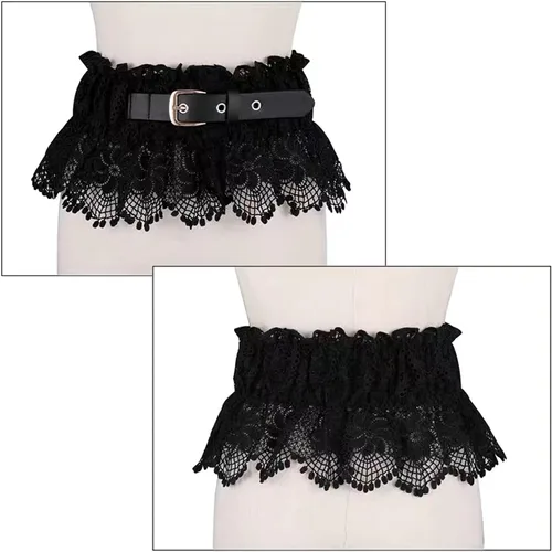 Vista 4 de Ayliss Cinturón ancho elástico de encaje de cintura ancha elástica para mujer, cinturón de vestir de moda con cincha elástica, cinturón retro