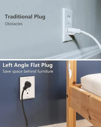 Vista 4 de Baykul - Tira de alimentación de cubo de 5 pies, cable de extensión de enchufe plano, negro, 3 USB, USB-A, Cubo, Viajar Amigable, Carcasa