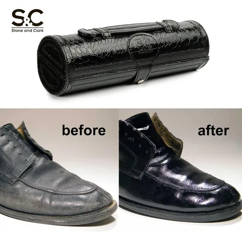 Vista 2 de Kit de pulido y cuidado de zapatos de 12 piezas, kit de abrillantador de zapatos de cuero para hombres y mujeres con pulido marrón, negro, neutro
