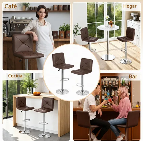 Vista 7 de BestOffice Juego de 2 taburetes de bar modernos taburetes giratorios de altura ajustable Taburetes giratorios de altura de mostrador Taburetes Negro