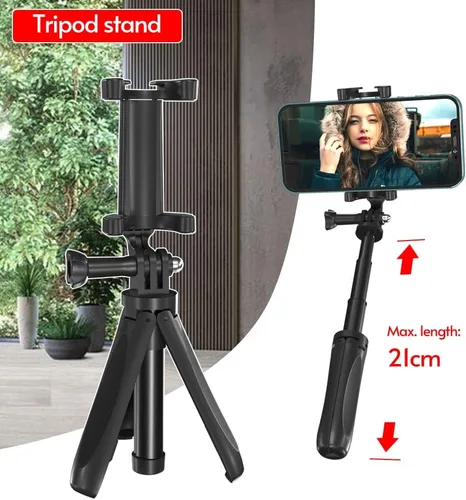 Vista 9 de Andoer Mini trípode de escritorio plegable portátil con 3 secciones extensible ajustable longitud del clip para teléfono inteligente Vlog grabación
