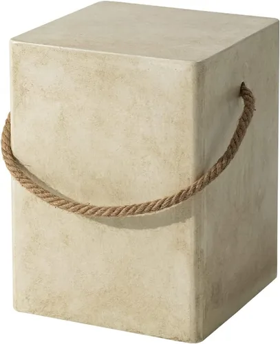 Vista 11 de HOMPUS Mesa auxiliar redonda para exteriores, mesa auxiliar moderna de concreto con mango de cuerda, mesa auxiliar de tambor de patio, decoración