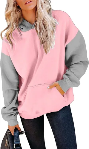 Vista 4 de Sudaderas con capucha para mujer, de gran tamaño, manga larga, con botones, cuello en V, estampado de letras, versátil sudadera de ocio con bolsillo