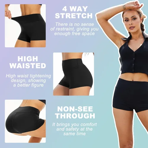 Vista 3 de 3 Pack Yoga Shorts - 3" Spandex High Waisted Volleyball Booty Shorts for Women Soft Tummy Control Dance Biker