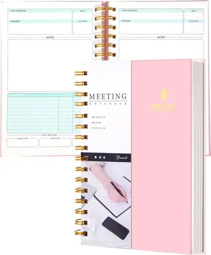 Vista 13 de Cuaderno de Reuniones para Trabajo con Elementos de Acción 5.5×8.5 Tapa Dura Espiral Planificador de Reuniones para Oficina Negocios Notas