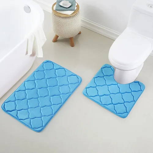 Vista 9 de Juego de 2 alfombras de baño de espuma viscoelástica, extra suaves, absorbentes, de secado rápido, con alfombra de inodoro en forma de U, lavables a