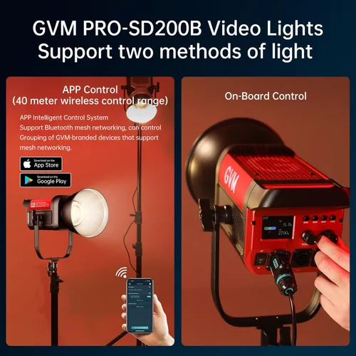 Vista 6 de GVM - Kit de iluminación continua de luz de estudio LED de 200 W para control de red de malla Bluetooth/DMX, 45400lux/3.3 ft con grabación de video