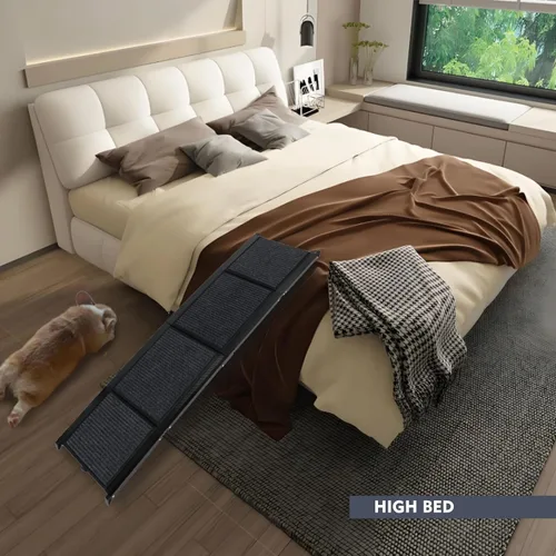 Vista 3 de Rampa para perros para automóvil, escalera plegable portátil para mascotas con superficie antideslizante de hasta 250 libras, capacidad de carga al
