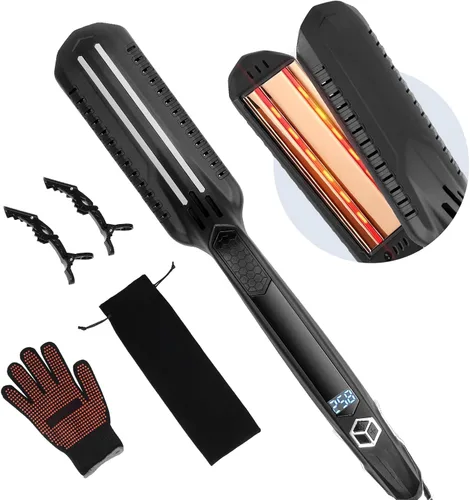 Vista 9 de Happybuy Plancha de pelo de titanio, ¡tu compañero de peinado ideal! Esta plancha de 1.5 pulgadas cuenta con calefacción por infrarrojos, una