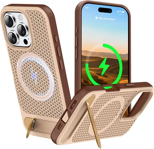 Vista 51 de Funda magnética de disipación de calor para iPhone 13 Pro Max, para MagSafe, protección contra caídas Coolingf, funda con función atril ajustable