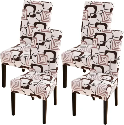 Vista 34 de Juego de 4 fundas para sillas de comedor, elásticas de elastano estampadas, fundas para sillas de comedor, lavables, extraíbles para sillas Parsons