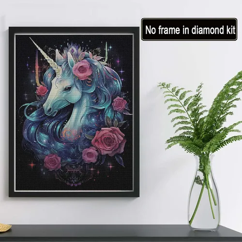 Vista 2 de Reofrey Kits de arte de diamantes de bricolaje para adultos, caballos, animales, taladro completo, redondo, diamantes de imitación, kit de pintura