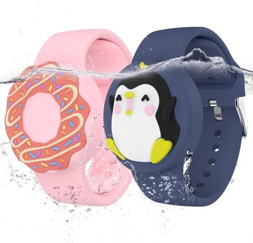 Vista 12 de Pulseras impermeables AirTag para niños, pulseras de silicona ocultas Donut & Owl