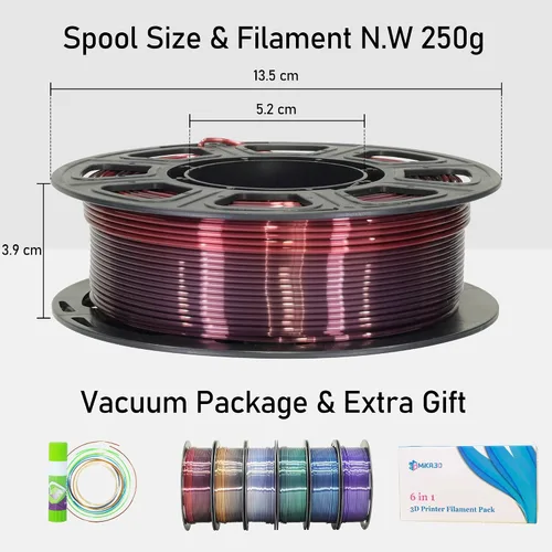 Vista 4 de MIKA3D Paquete de 6 carretes de 2 hilos de seda para impresora 3D de ácido poliláctico (PLA), cambio de color negro sedoso a