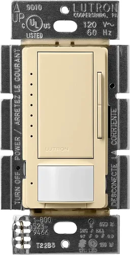 Vista 21 de Lutron Maestro Interruptor regulador con sensor de movimiento para baño, garaje, lavandería y armario, sensor de ocupación y ausencia