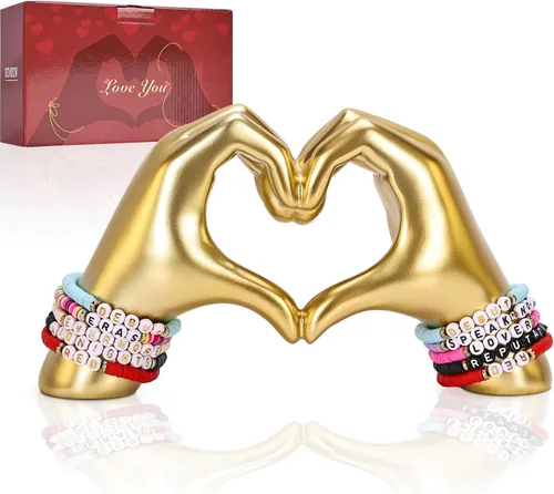 Vista 13 de Decoración colorida de mano en forma de corazón, estatua de mano en forma de corazón, escultura de dedo de amor para decoración de boda, adecuada