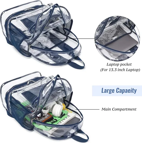Vista 5 de Mygreen Mochila transparente de PVC resistente Mochila transparente con compartimento para zapatos Correa reforzada para el lugar de trabajo
