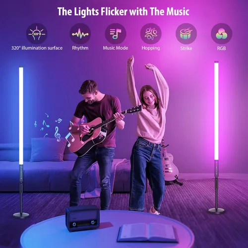 Vista 2 de Paquete de 6 Luces de Tubo LED RGB de 3 Pies Portátiles con Batería de 5000mAh con Soporte y Control Remoto, 500 Efectos de Iluminación, Barra