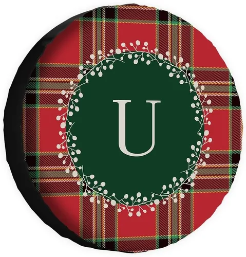 Vista 9 de Buffalo Check Plaid Initial Spare Tire Cover Monogram Letter A Wheel Protectors Covers Water Dust Proof 14 Inch Wheel Covers Universal for Trailer