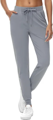 Vista 4 de 2 piezas de pantalones deportivos para mujer, pantalones deportivos de descanso con cordón, pantalones deportivos de cintura alta con bolsillos