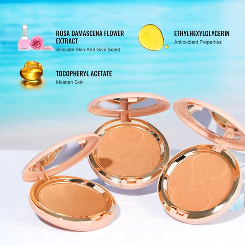 Vista 5 de Oulac Shimmer Bronzer - Maquillaje facial en polvo con espejo, aspecto bronceador natural SunKissed, bronceador crema altamente pigmentado, brillo