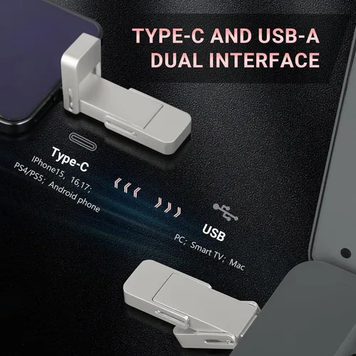 Vista 4 de Unidad USB de 128 GB, SSD portátil rápida 550 MB/s 2 en 1, tipo C+A USB3.2 Gen2 unidad de estado sólido externa, disco duro externo SSD para iPhone