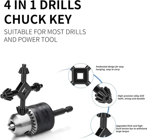 Vista 2 de 4 en 1 Taladros Chuck Key 4 Way Multifuncional Acero Fit Handheld Universal Chuck Key Herramienta de perforación eléctrica para la mayoría