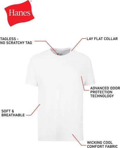Vista 5 de Hanes Camisetas para hombre, control de olores, absorben la humedad, 100% algodón, paquetes múltiples