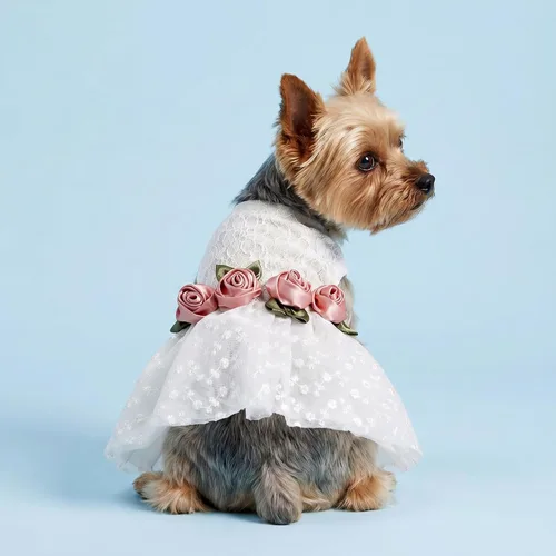 Vista 3 de Fitwarm Vestido de boda de lujo con encaje rosa para perro, ropa formal, XXS