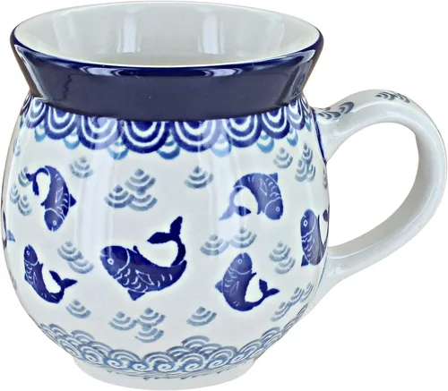 Vista 16 de Blue Rose Polish Pottery - Blue Alyce Bubble Mug - 16 oz - Unique Shape Mug for Coffee & Tea