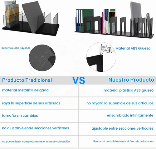 Vista 5 de Clasificador de Archivos Vertical Ajustable de Plástico Resistente Expandible Soporte de Archivos Vertical, Organizador de Carpetas de Escritorio