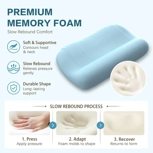Vista 3 de Almohada cervical para dormir, almohadas de espuma viscoelástica para Azul