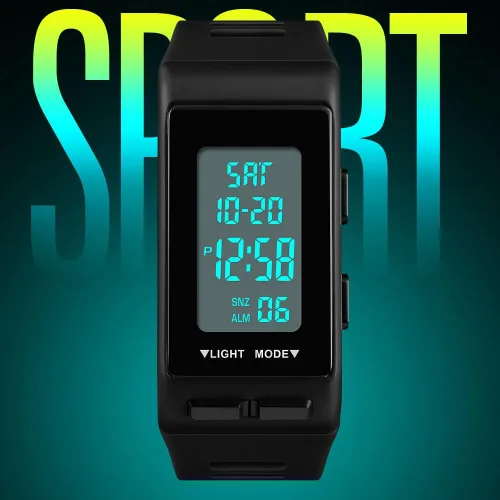 Vista 3 de Reloj digital deportivo rectangular negro para hombre, impermeable, pantalla LED, gran cara, militar, luminoso, cronómetro, alarma, militar, reloj