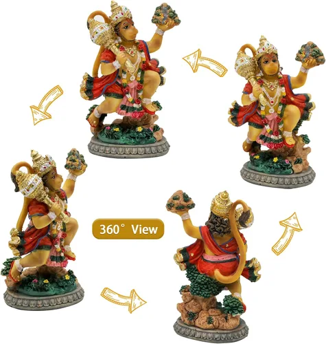 Vista 4 de alikiki Estatua de Hanuman de India, Idolo, Señor Hanuman, 3.9 pulgadas de alto, estatua hindú de Dios volador Hanuman para decoración de tablero