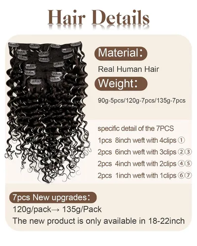 Vista 95 de Hetto . Extensiones de cabello humano rizado con clip, color #1 negro azabache, extensiones de cabello humano ondulado natural para cabeza completa