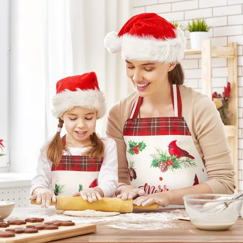 Vista 4 de Set of 2 Holiday Aprons Adjustable Kitchen Cooking Washable Aprons for Dinner Baking Grilling Party Supplies, 21.7 x 26.8 In