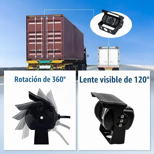 Vista 5 de Camecho Cámara de respaldo para camión, resistente, 18 LED IR visión nocturna, impermeable, cámara de visión trasera para vehículo, cámara
